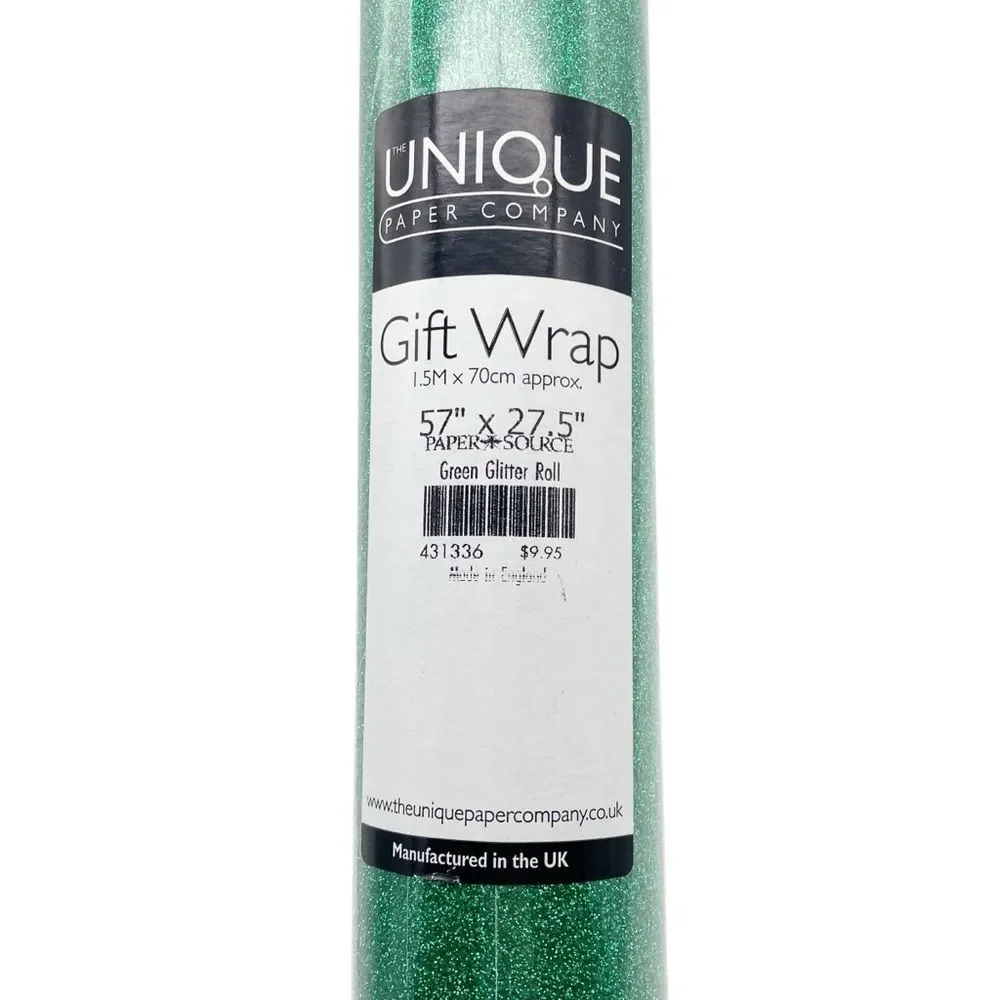 NWT Paper Source Green Glitter Wrapping Paper Roll 27.5”x59” Christmas Gift Wrap